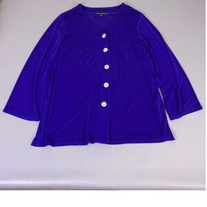 Affinity Travel Knits Cardigan Women 1X Purple Button Front 3/4 Sleeve Top USA‎